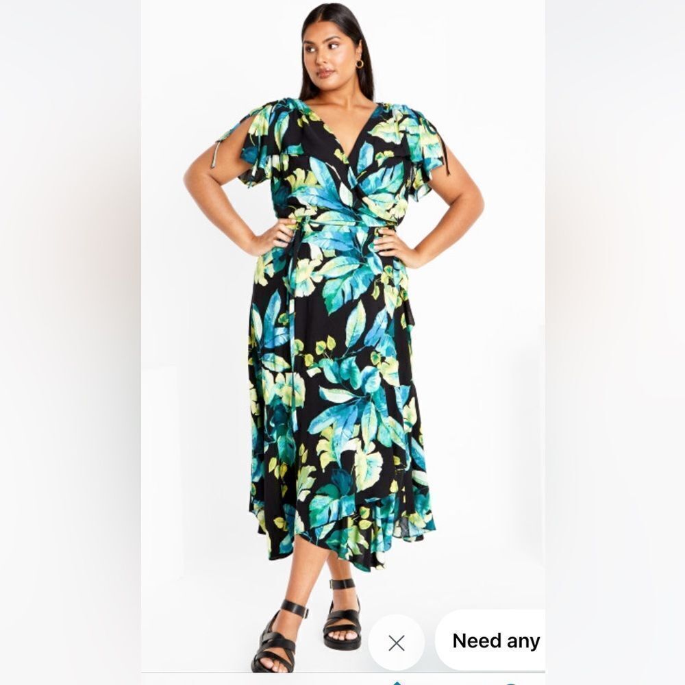 City chic Imogen Print V Neck Wrap Dress - black
